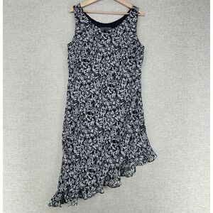 A Wild Thyme Dress Womens‎ Petite 16P Black Floral Asymmetric Hem Chiffon Ruffle